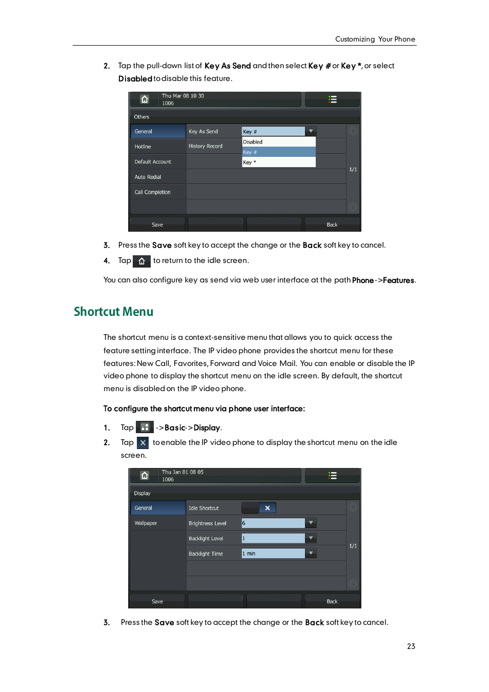 Shortcut menu | Yealink VP530 User Manual | Page 35 / 116