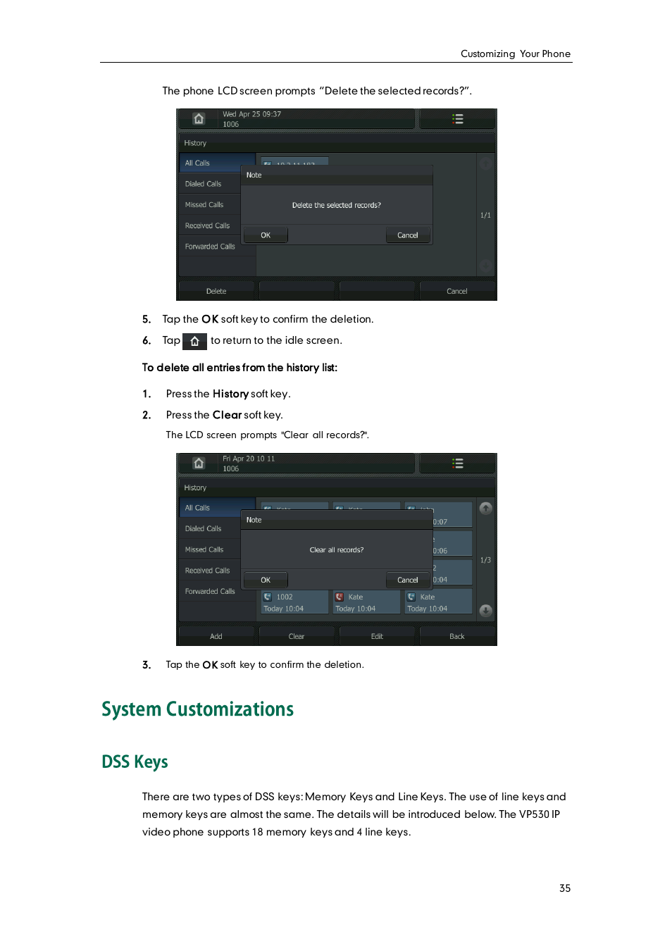 System customizations, Dss keys | Yealink VP530 User Manual | Page 47 / 116