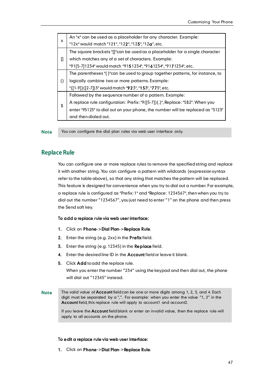 Replace rule | Yealink VP530 User Manual | Page 59 / 116