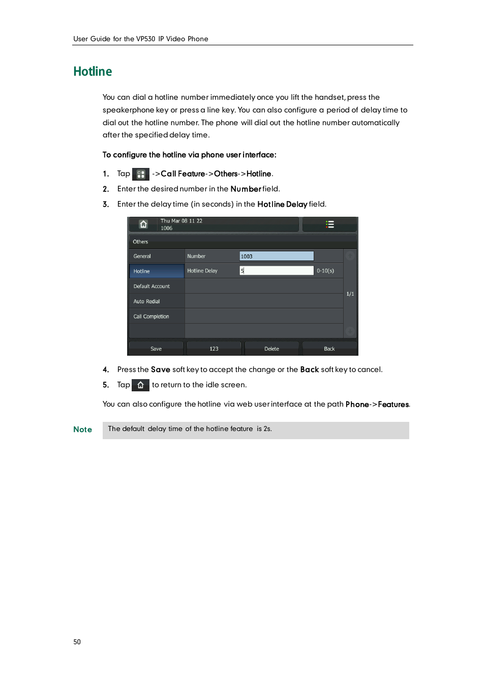Hotline | Yealink VP530 User Manual | Page 62 / 116