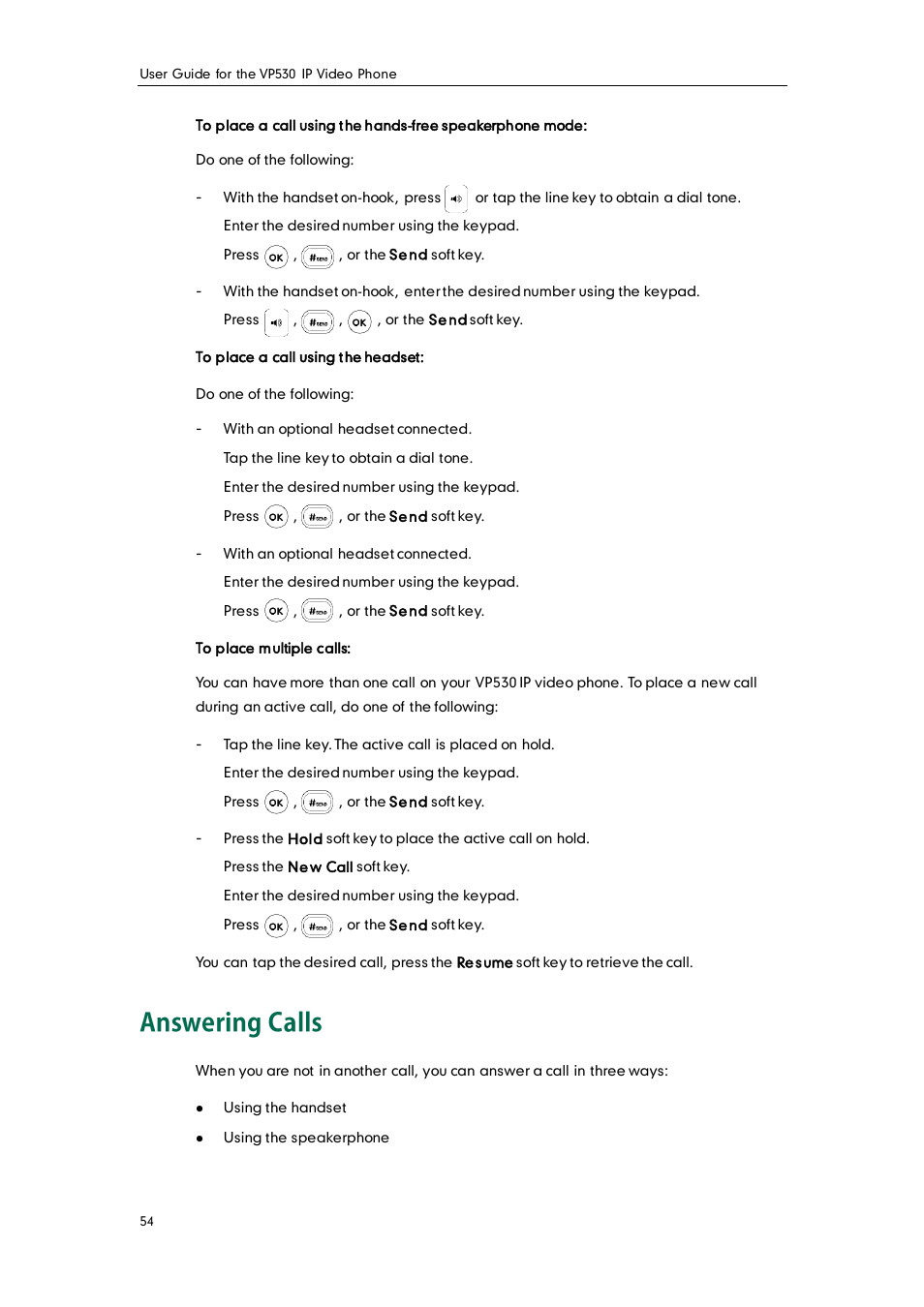 Answering calls | Yealink VP530 User Manual | Page 66 / 116