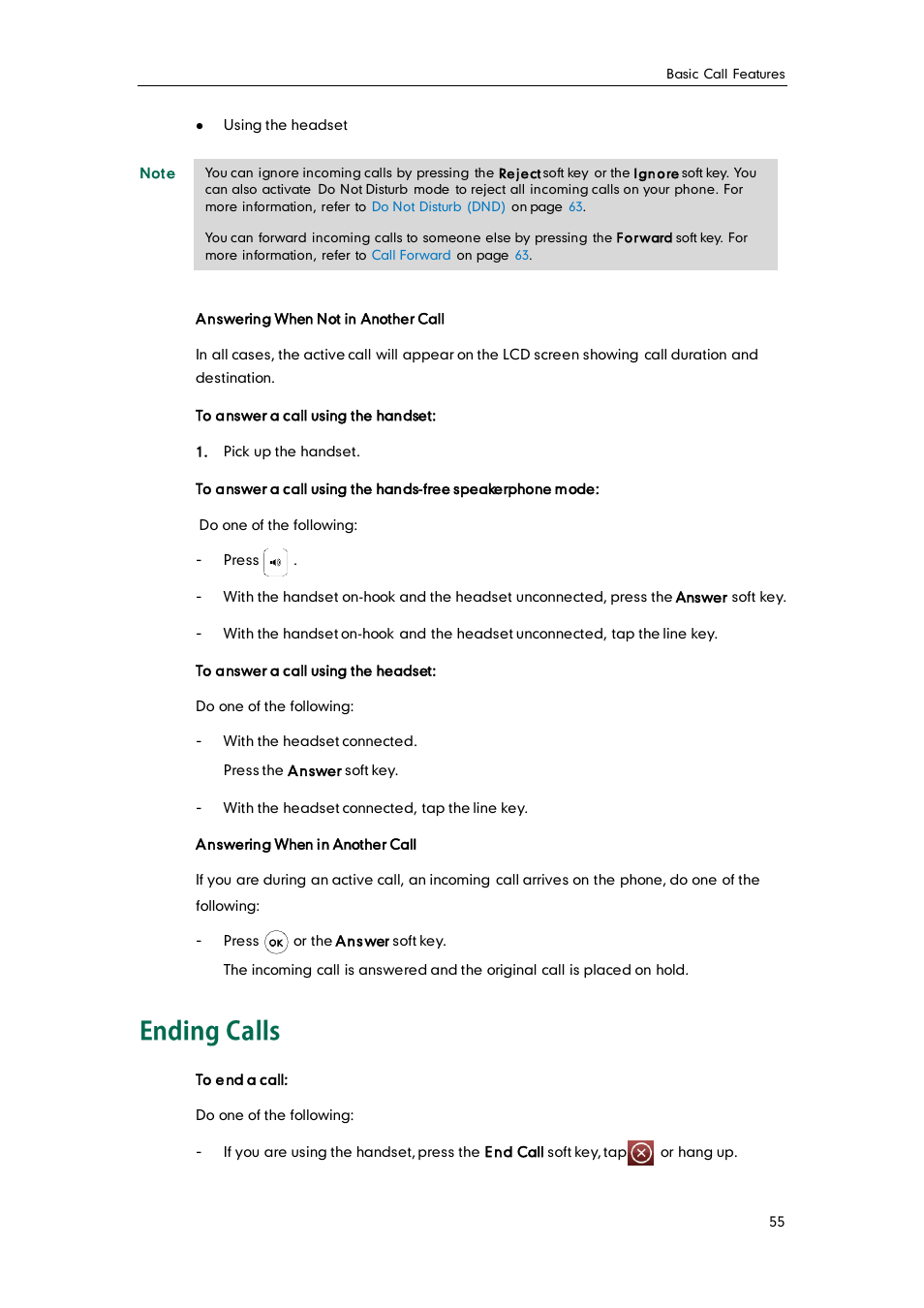 Ending calls | Yealink VP530 User Manual | Page 67 / 116