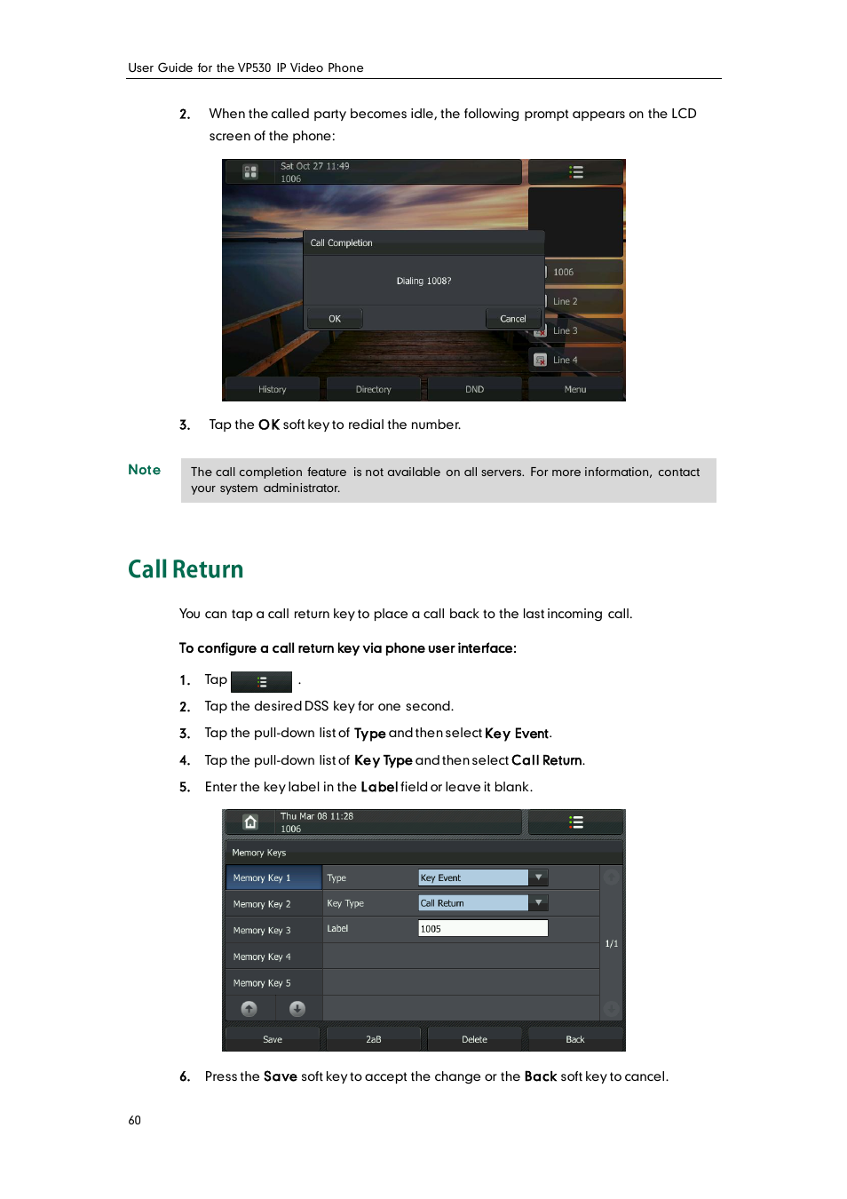 Call return | Yealink VP530 User Manual | Page 72 / 116