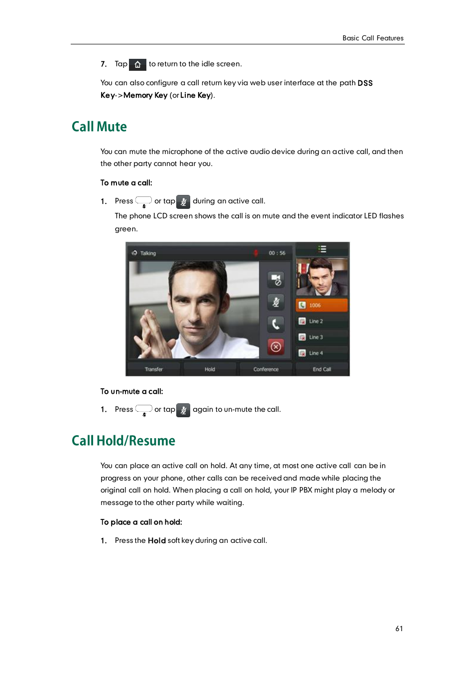 Call mute, Call hold/resume | Yealink VP530 User Manual | Page 73 / 116