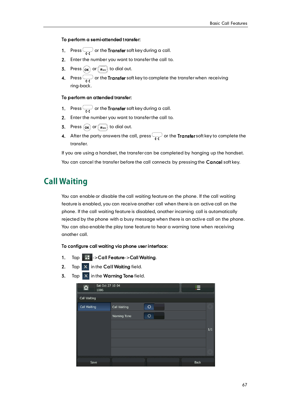 Call waiting | Yealink VP530 User Manual | Page 79 / 116