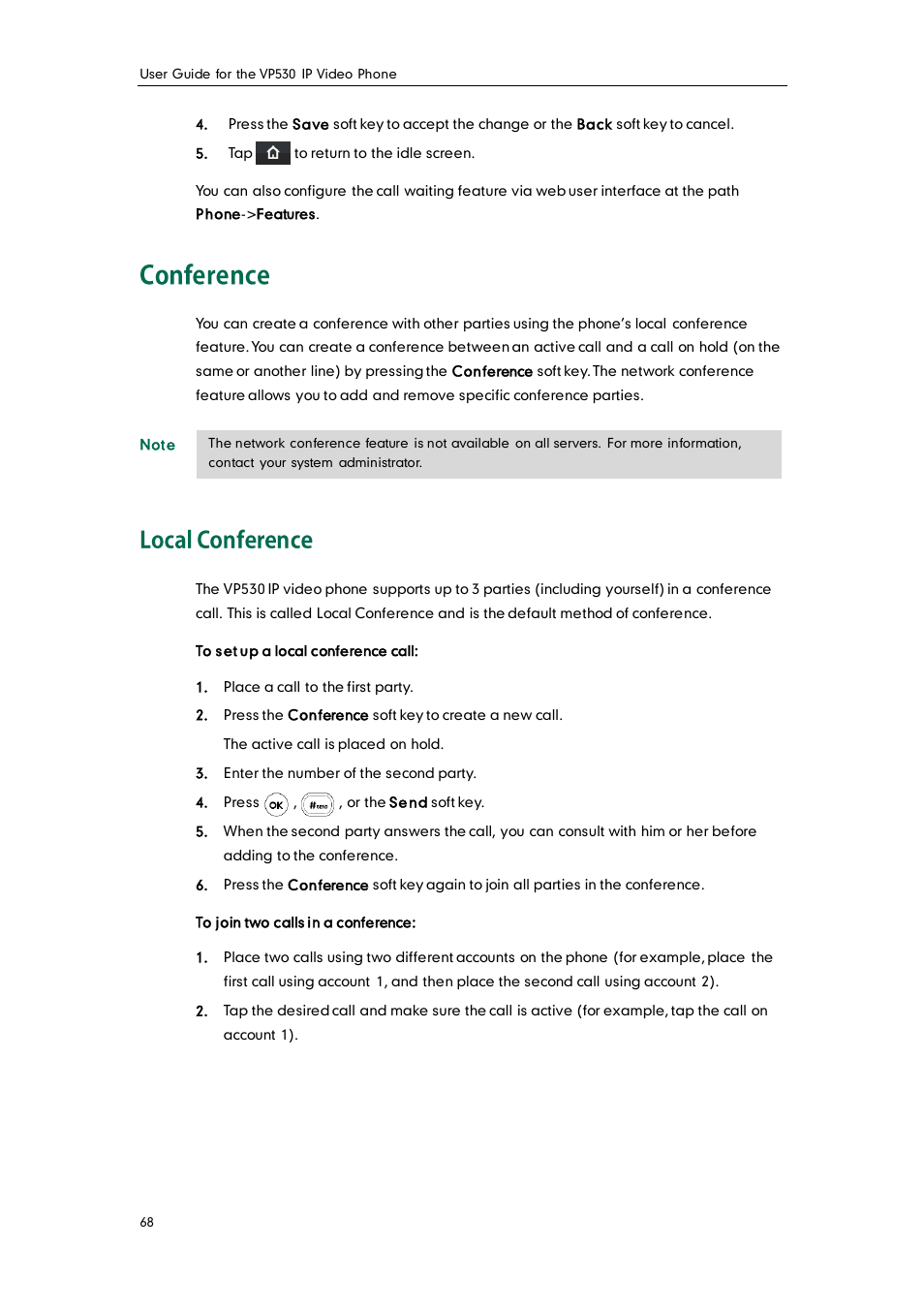 Conference, Local conference | Yealink VP530 User Manual | Page 80 / 116