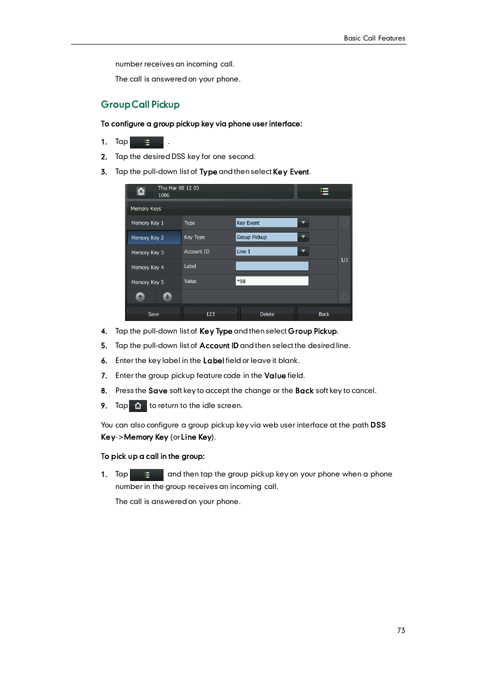 Group call pickup | Yealink VP530 User Manual | Page 85 / 116