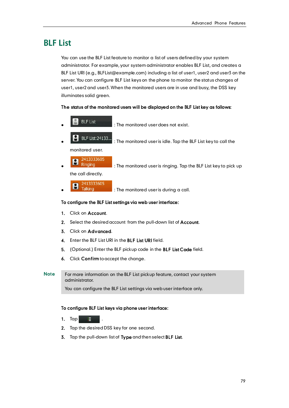 Blf list | Yealink VP530 User Manual | Page 91 / 116