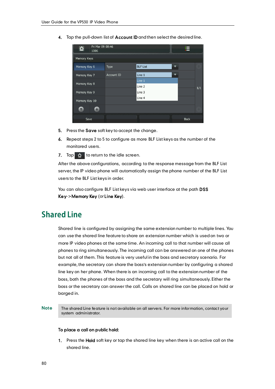 Shared line | Yealink VP530 User Manual | Page 92 / 116