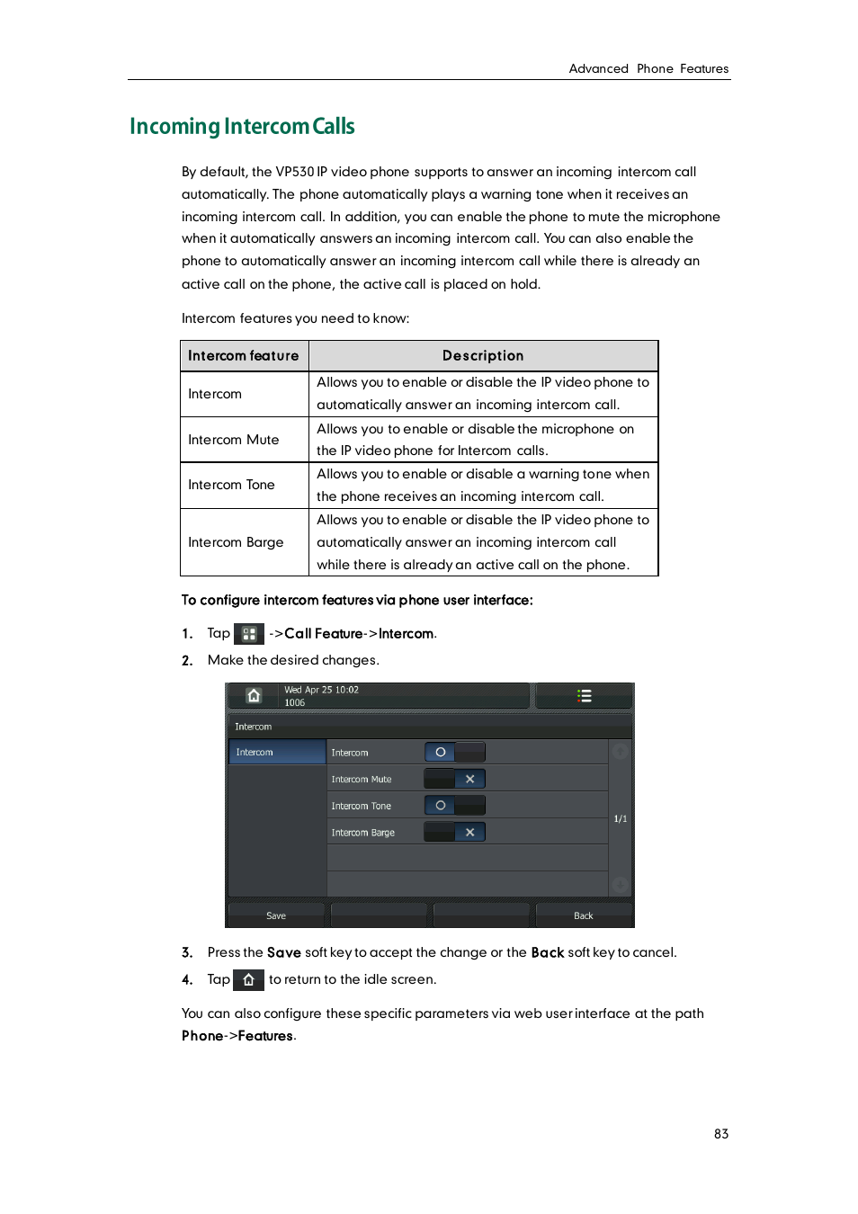 Incoming intercom calls | Yealink VP530 User Manual | Page 95 / 116