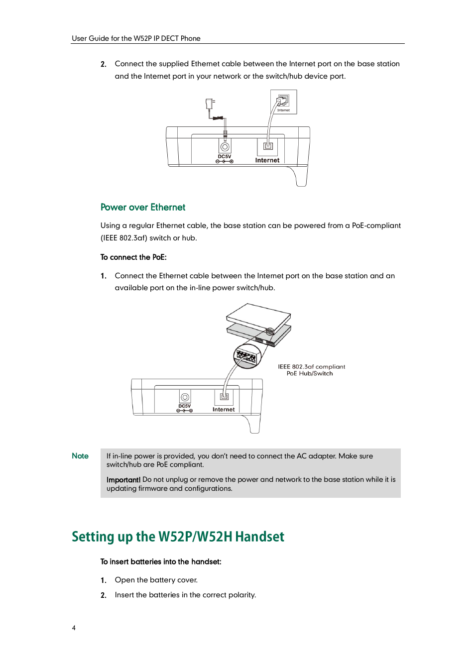 Setting up the w52p/w52h handset | Yealink W52P User Manual | Page 16 / 84