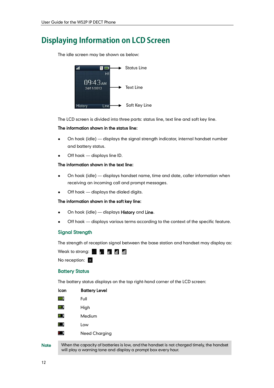 Displaying information on lcd screen | Yealink W52P User Manual | Page 24 / 84