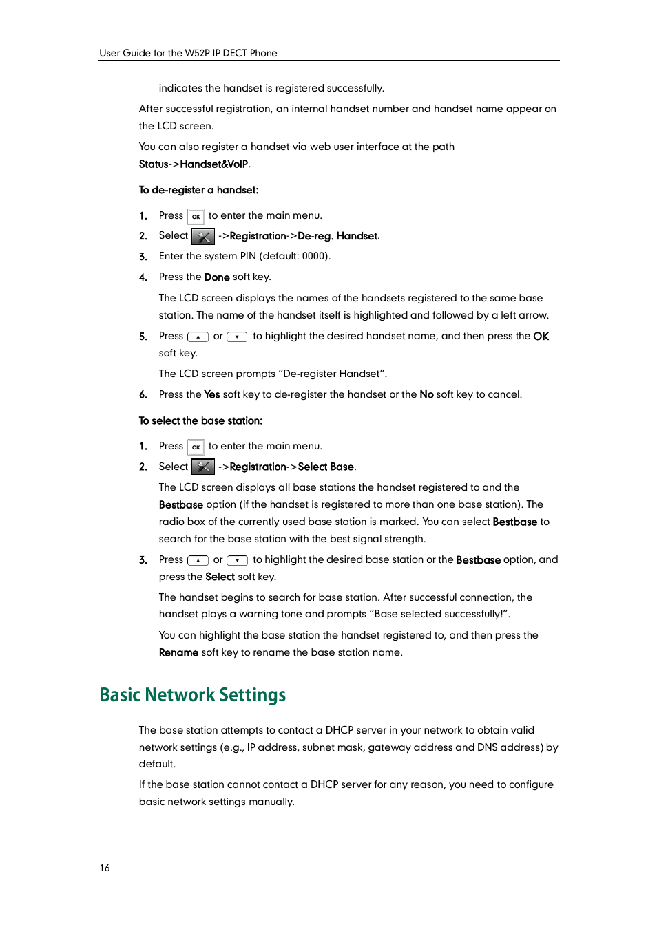 Basic network settings | Yealink W52P User Manual | Page 28 / 84