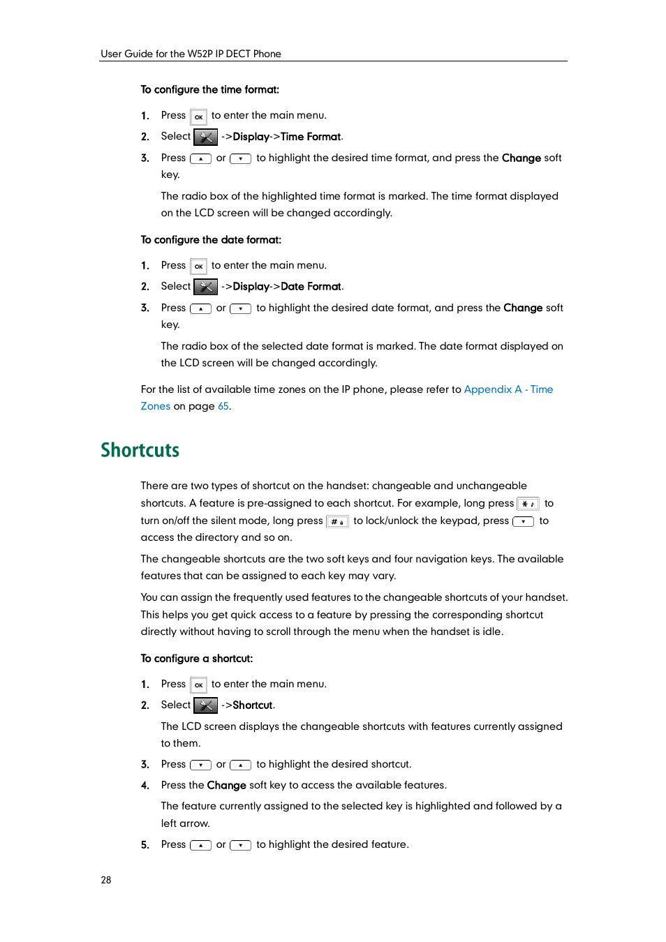 Shortcuts | Yealink W52P User Manual | Page 40 / 84