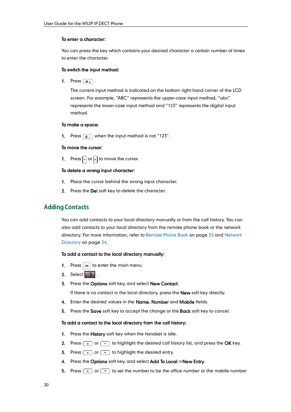 Adding contacts | Yealink W52P User Manual | Page 42 / 84