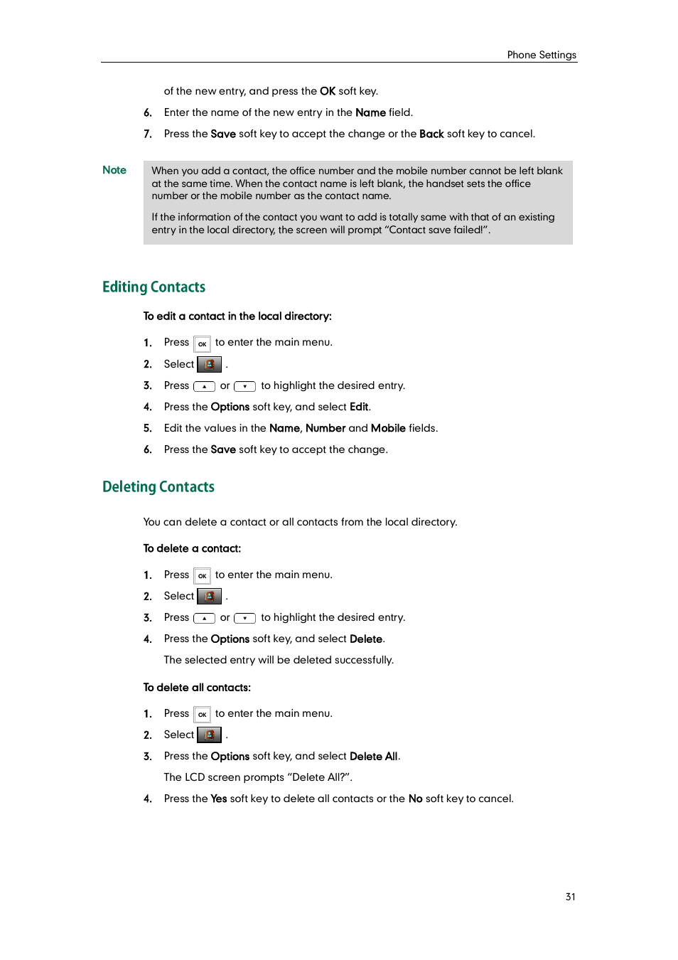 Editing contacts, Deleting contacts | Yealink W52P User Manual | Page 43 / 84