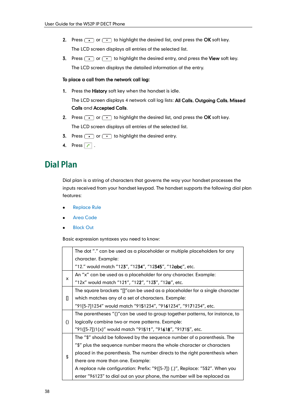 Dial plan | Yealink W52P User Manual | Page 50 / 84