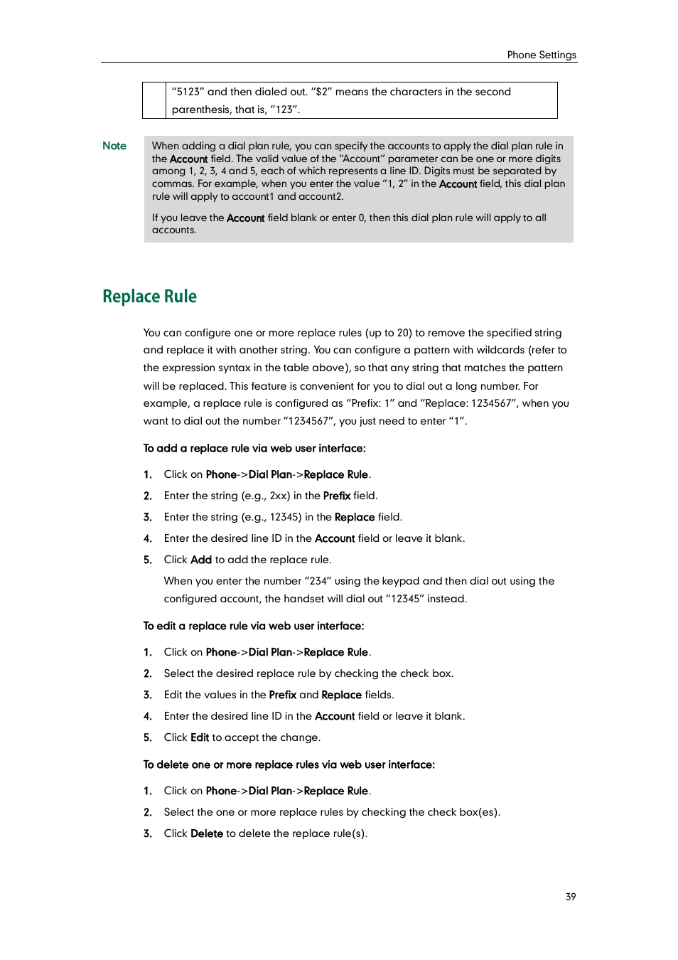 Replace rule | Yealink W52P User Manual | Page 51 / 84