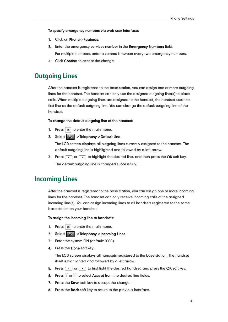 Outgoing lines, Incoming lines, Outgoing lines incoming lines | Yealink W52P User Manual | Page 53 / 84