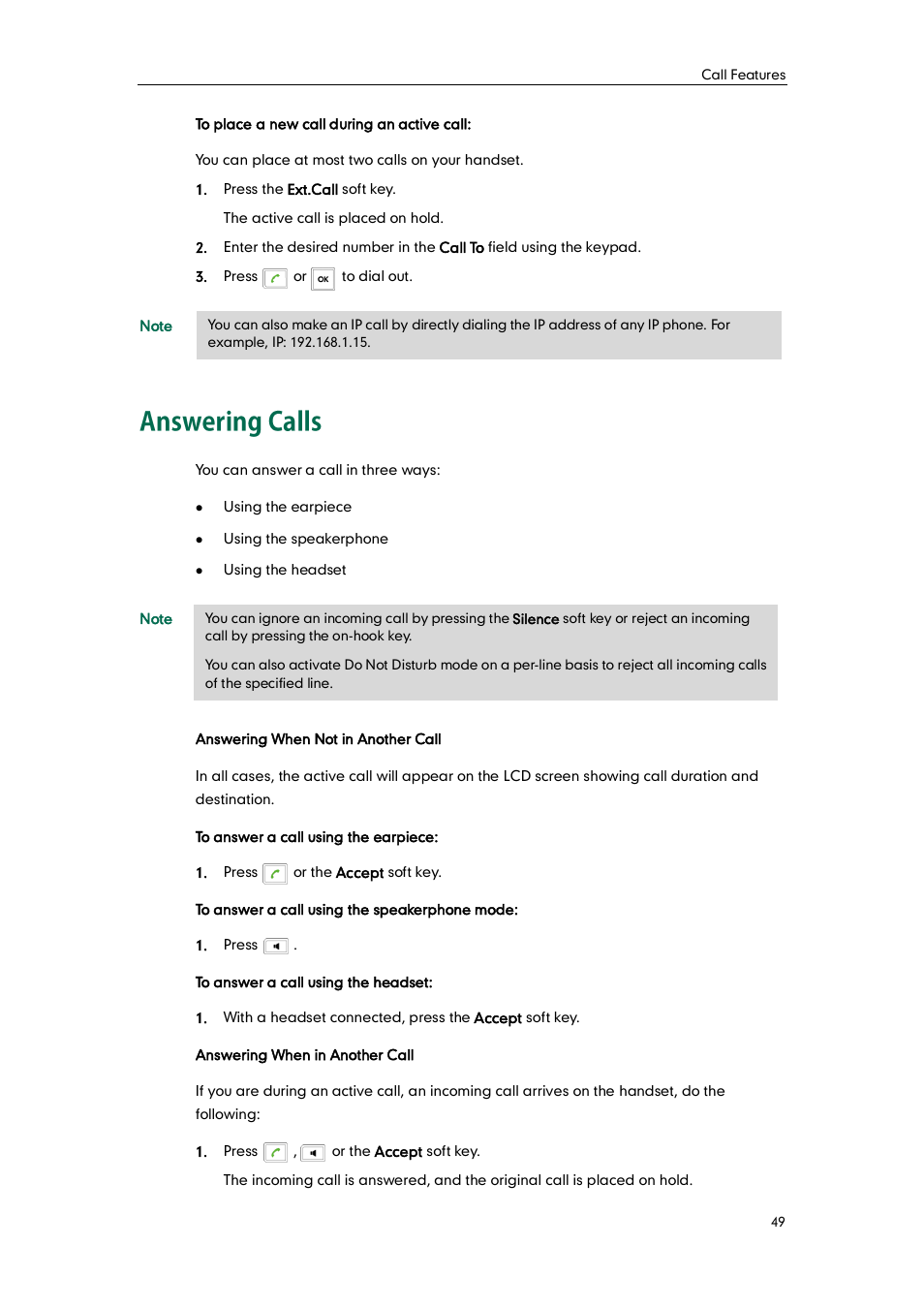 Answering calls | Yealink W52P User Manual | Page 61 / 84