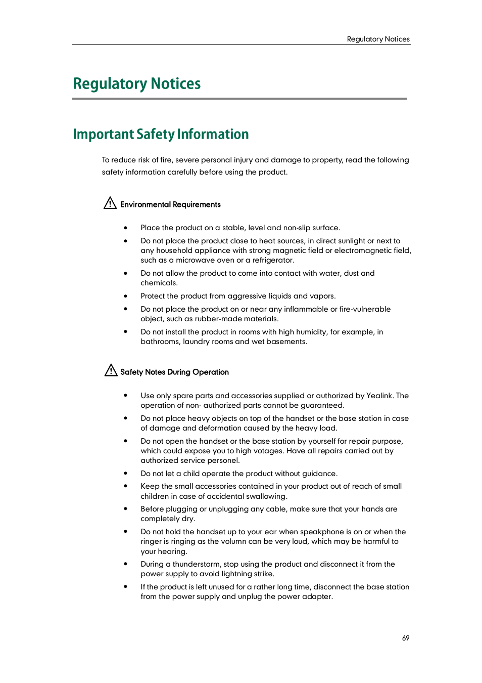 Regulatory notices, Important safety information | Yealink W52P User Manual | Page 81 / 84