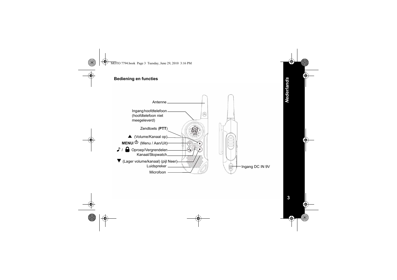 Bediening en functies | Motorola walkie talkie User Manual | Page 113 / 256