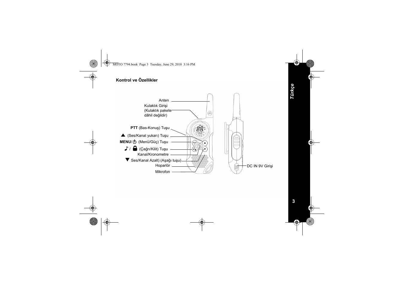 Kontrol ve özellikler | Motorola walkie talkie User Manual | Page 149 / 256