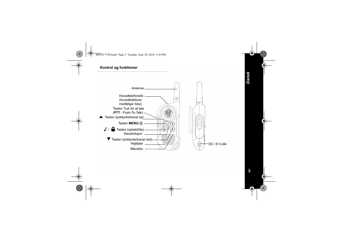 Kontrol og funktioner | Motorola walkie talkie User Manual | Page 185 / 256