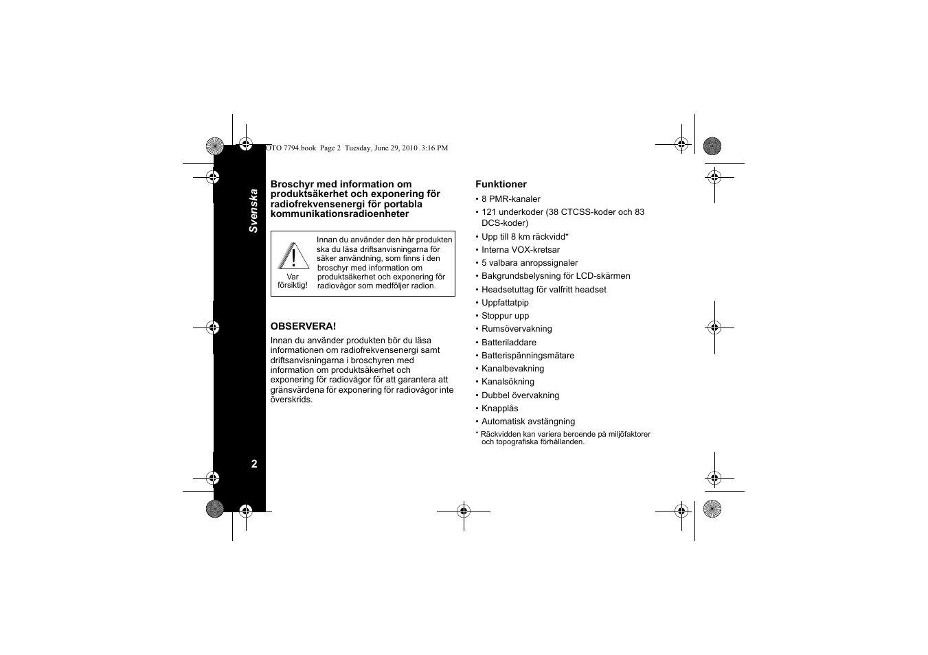 Funktioner | Motorola walkie talkie User Manual | Page 202 / 256