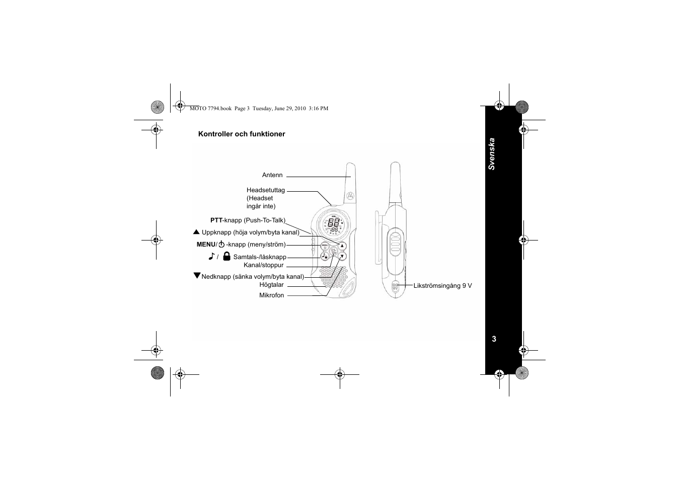 Kontroller och funktioner | Motorola walkie talkie User Manual | Page 203 / 256