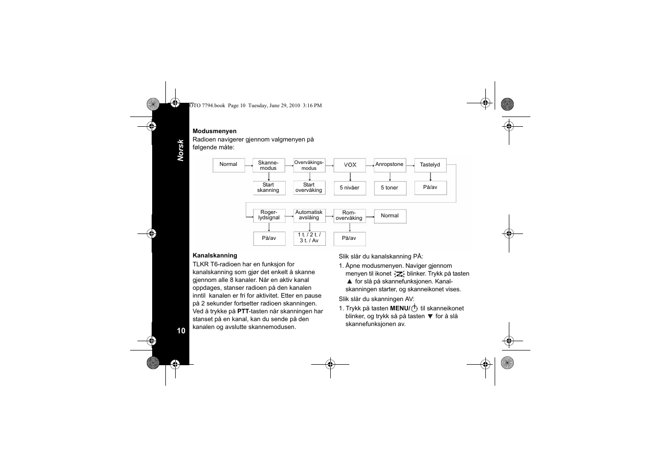 Modusmenyen, Kanalskanning | Motorola walkie talkie User Manual | Page 228 / 256