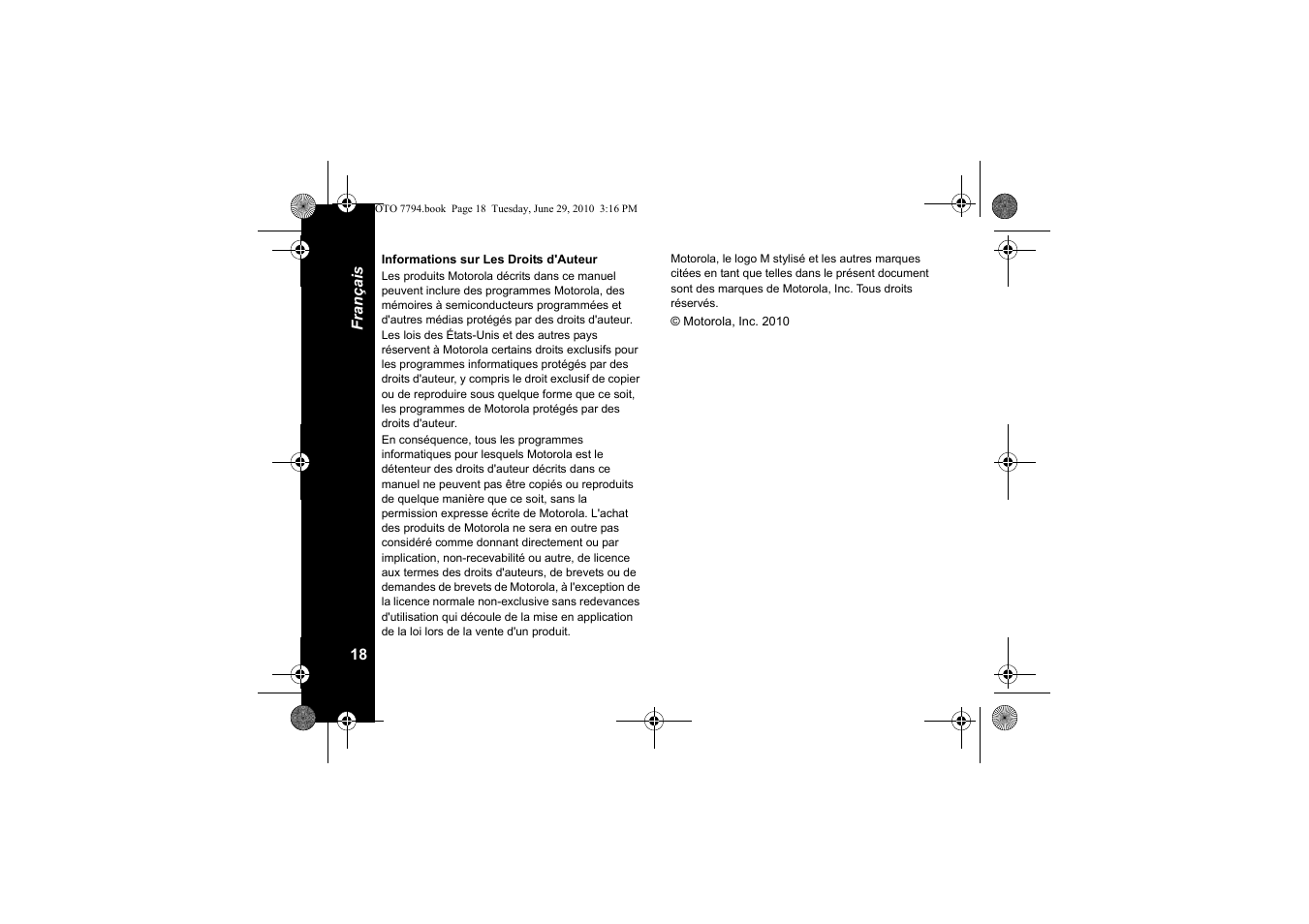 Informations sur les droits d'auteur | Motorola walkie talkie User Manual | Page 38 / 256