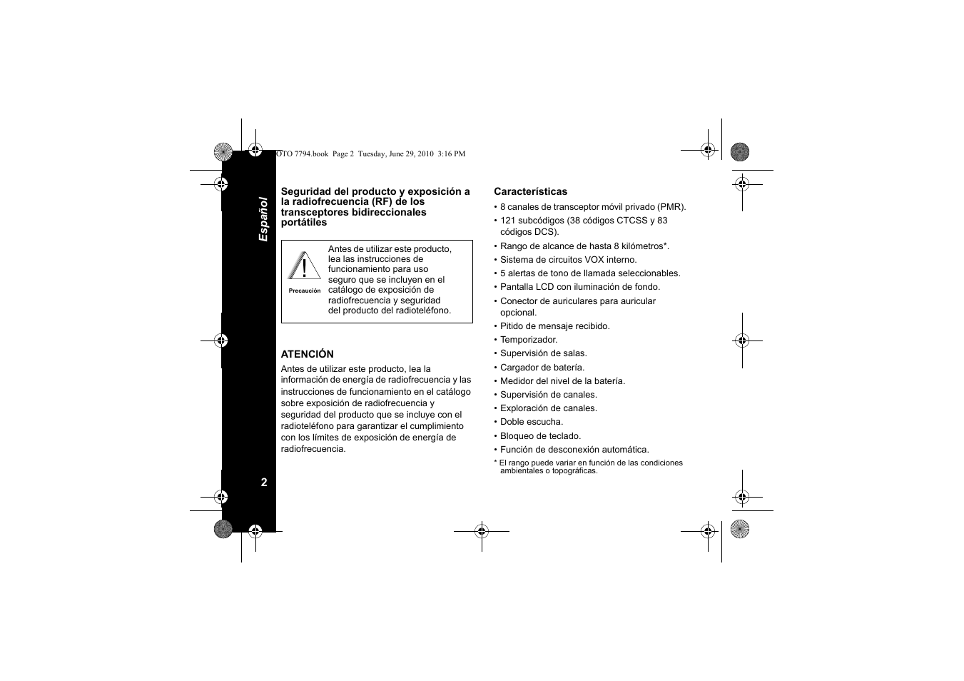 Características | Motorola walkie talkie User Manual | Page 58 / 256