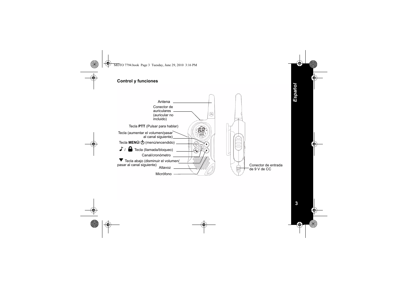 Control y funciones | Motorola walkie talkie User Manual | Page 59 / 256