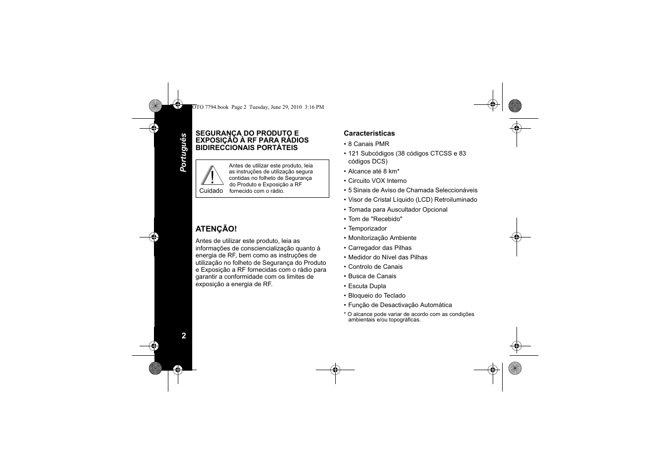 Características | Motorola walkie talkie User Manual | Page 94 / 256