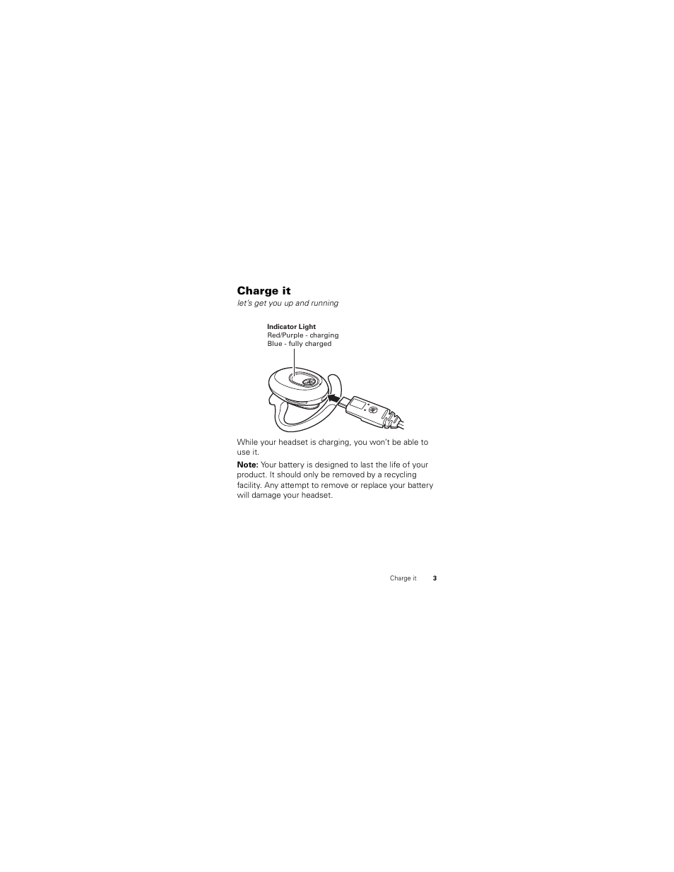 Charge it | Motorola H730 User Manual | Page 5 / 106