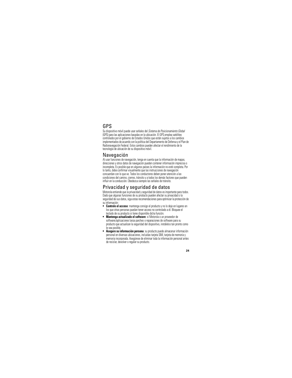 Gps y agps, Navegación, Privacidad y seguridad de datos | Motorola H730 User Manual | Page 55 / 106