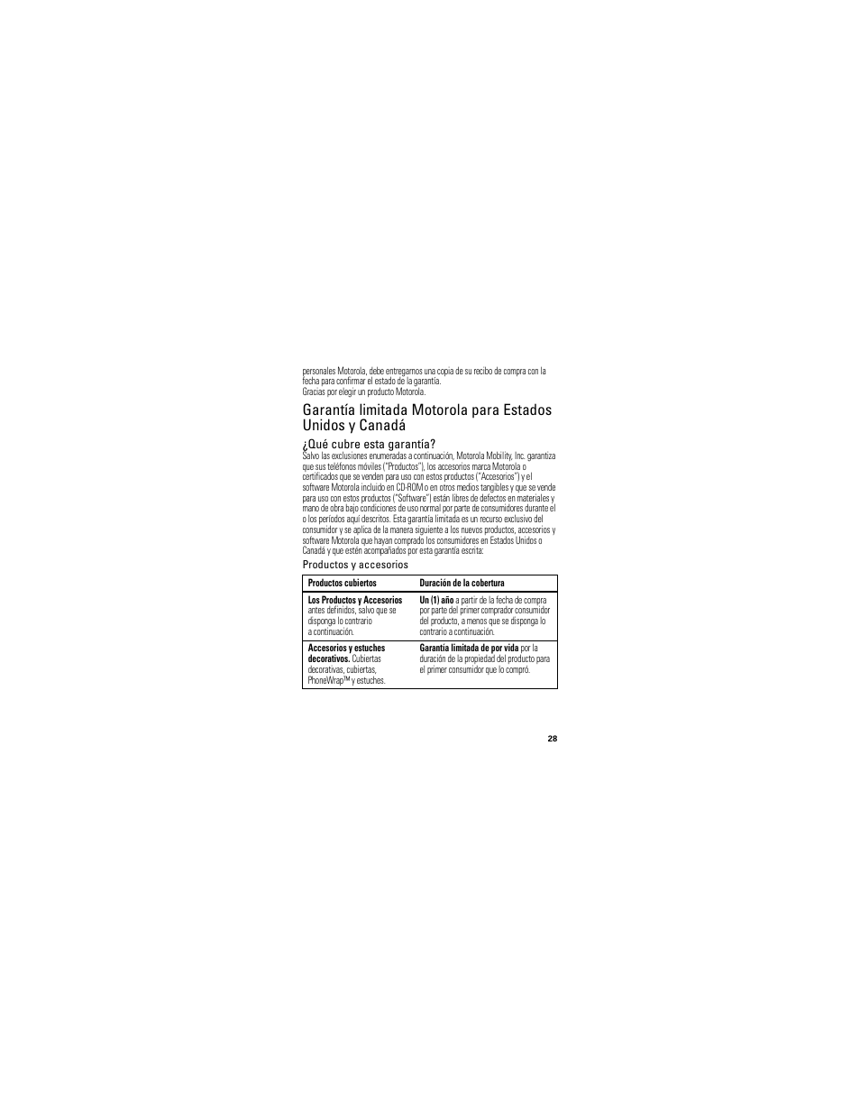 Garantía | Motorola H730 User Manual | Page 59 / 106