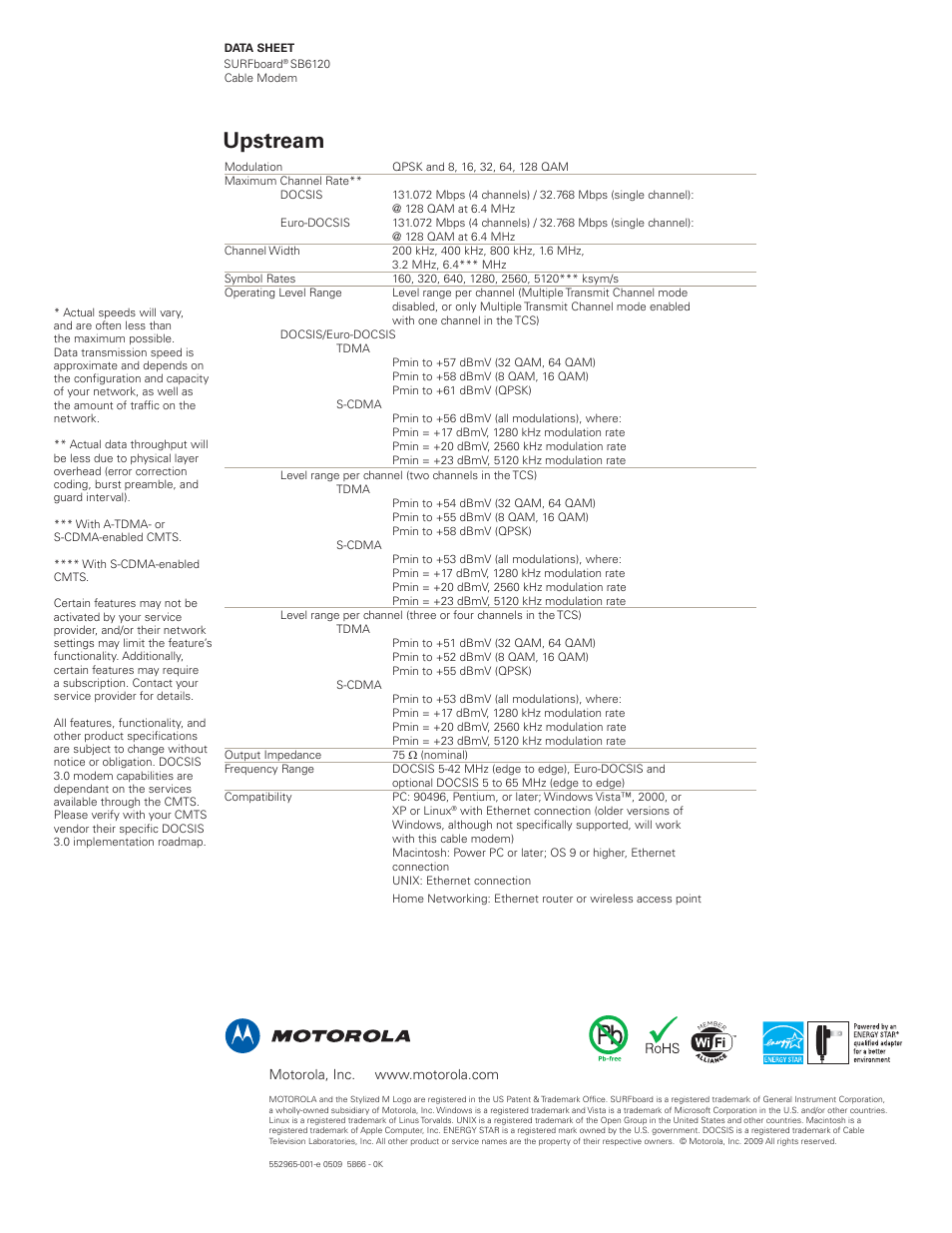 Upstream | Motorola sb6120 User Manual | Page 3 / 3