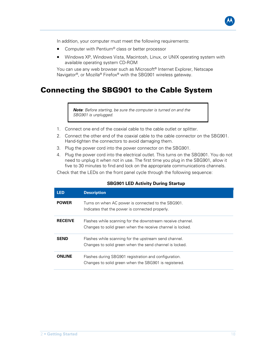 Connecting the sbg901 to the cable system | Motorola SURFboard SBG901 User Manual | Page 19 / 86