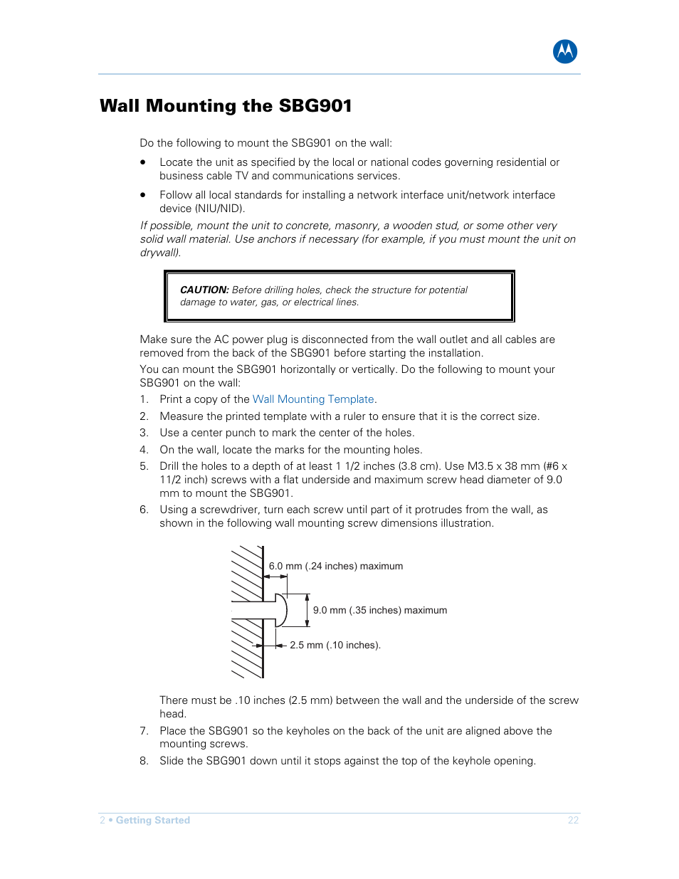 Wall mounting the sbg901 | Motorola SURFboard SBG901 User Manual | Page 23 / 86