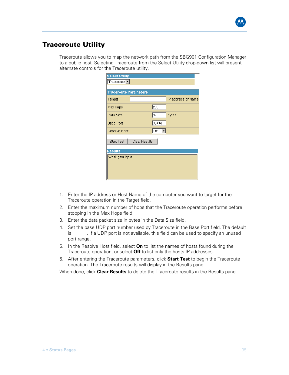 Traceroute utility | Motorola SURFboard SBG901 User Manual | Page 36 / 86