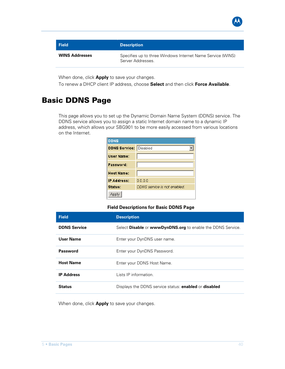 Basic ddns page | Motorola SURFboard SBG901 User Manual | Page 41 / 86