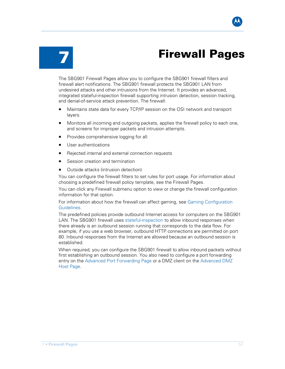 Can. see the, Firewall pages | Motorola SURFboard SBG901 User Manual | Page 53 / 86