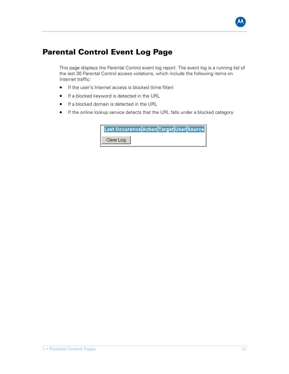Parental control event log page | Motorola SURFboard SBG901 User Manual | Page 61 / 86