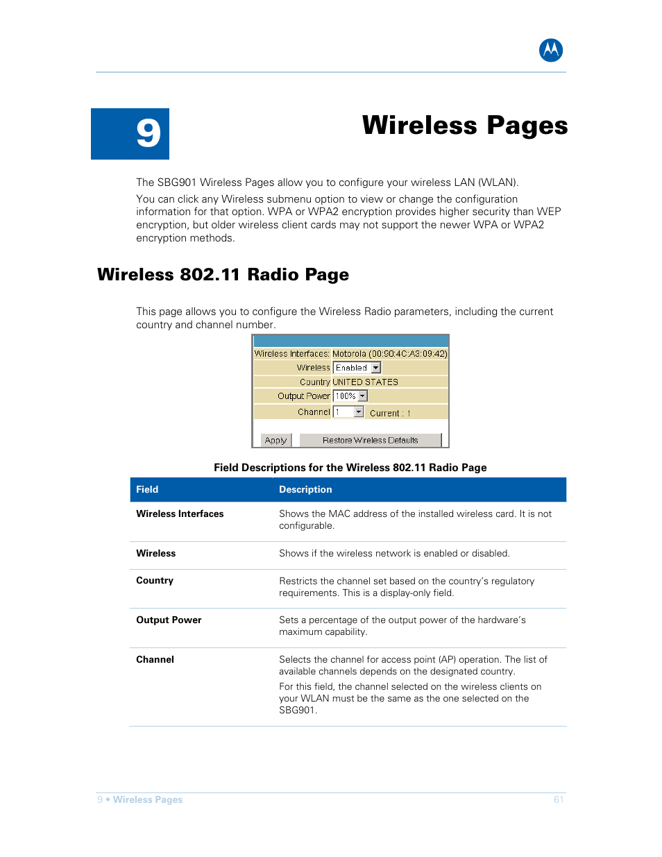 Wireless pages | Motorola SURFboard SBG901 User Manual | Page 62 / 86