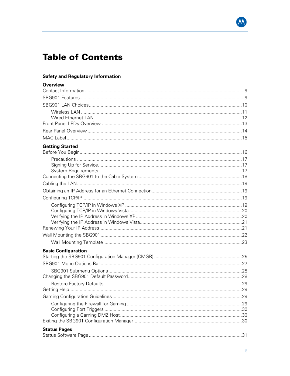 Motorola SURFboard SBG901 User Manual | Page 7 / 86