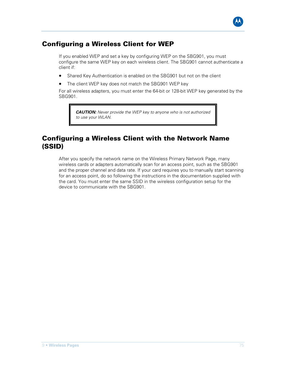 Configuring a wireless client for wep | Motorola SURFboard SBG901 User Manual | Page 76 / 86
