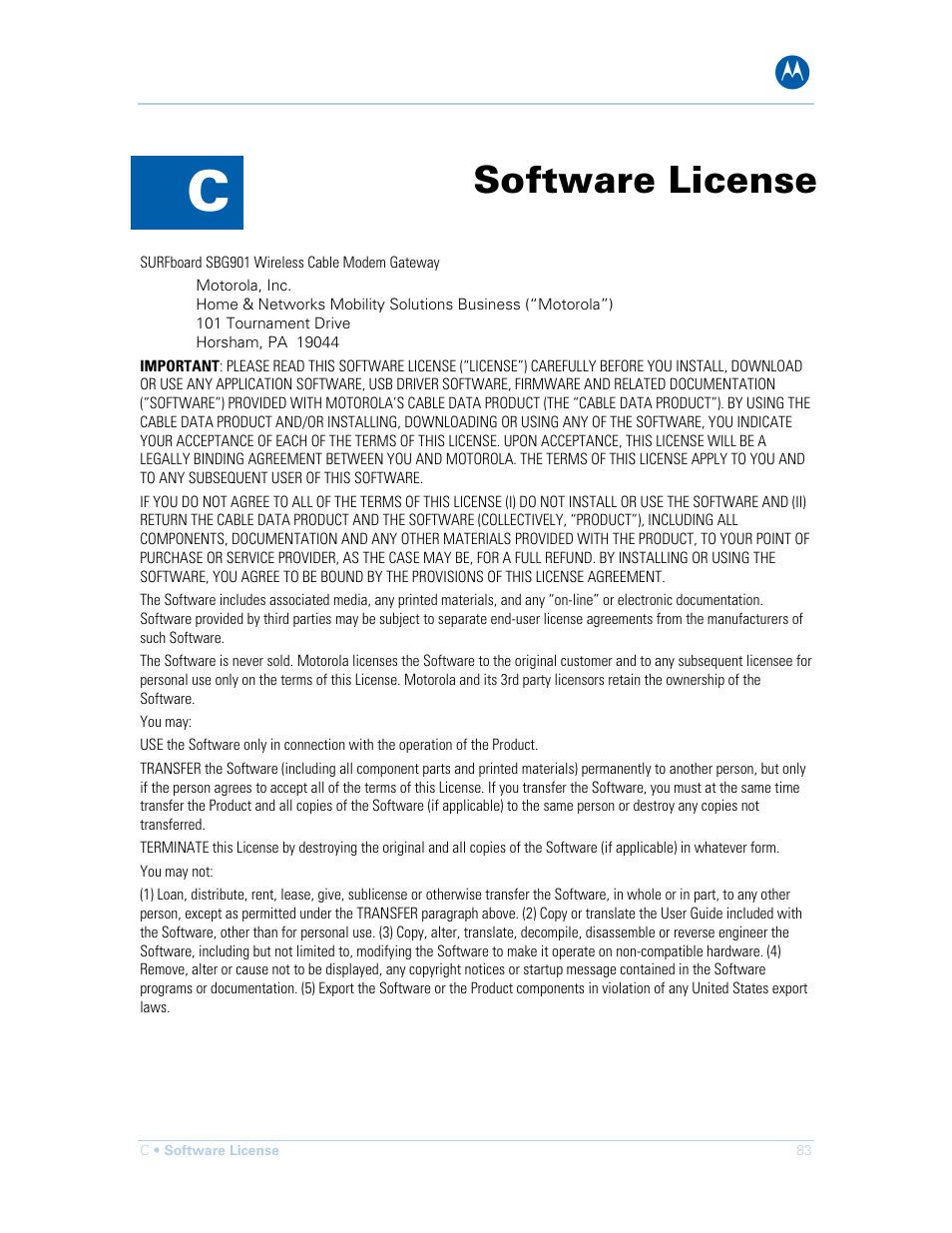 Software license | Motorola SURFboard SBG901 User Manual | Page 84 / 86