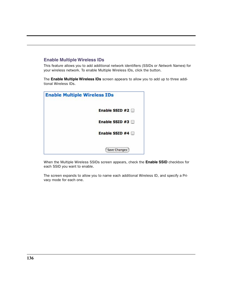 E a 3347-02 gateway with two ssids (see, Enable multiple wireless, For mor | Motorola 3347 User Manual | Page 136 / 351